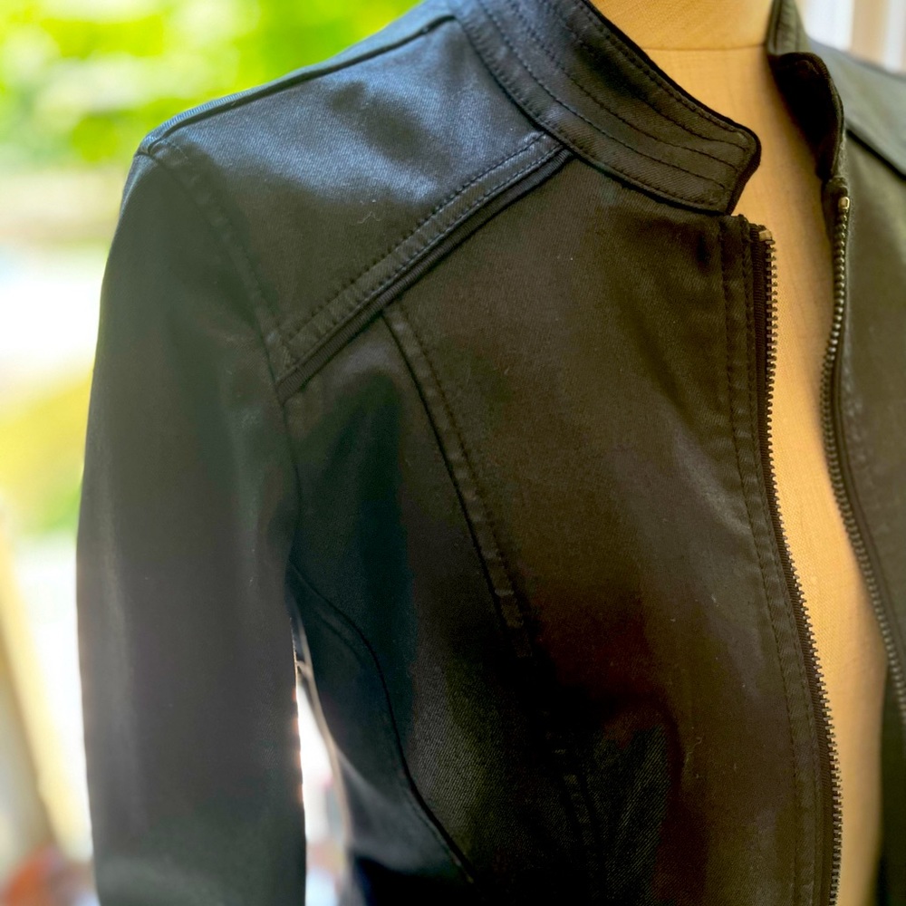 Black Coated Moto Jacket - Like New